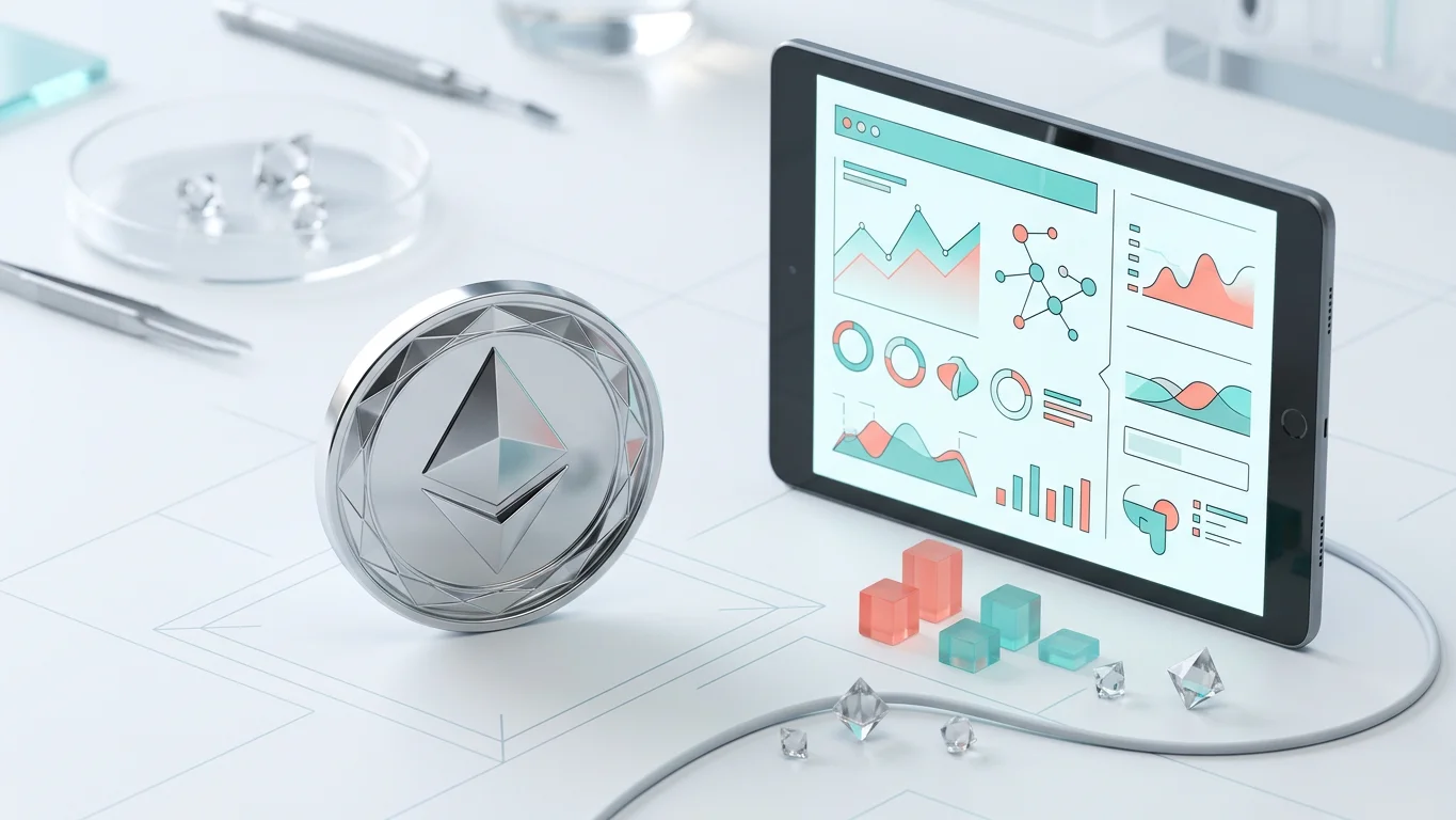Ψηφιακό νόμισμα Ethereum πάνω σε φωτεινή επιφάνεια εργαστηρίου για συναλλαγές σε καζίνο ethereum